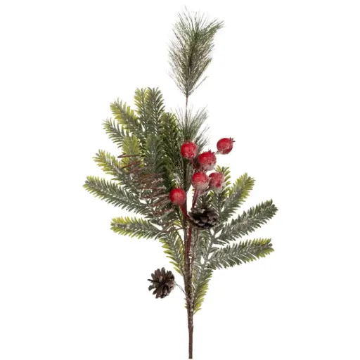 [184883-TT] Frosted Branch with Berries and Pine Cones Red 28in