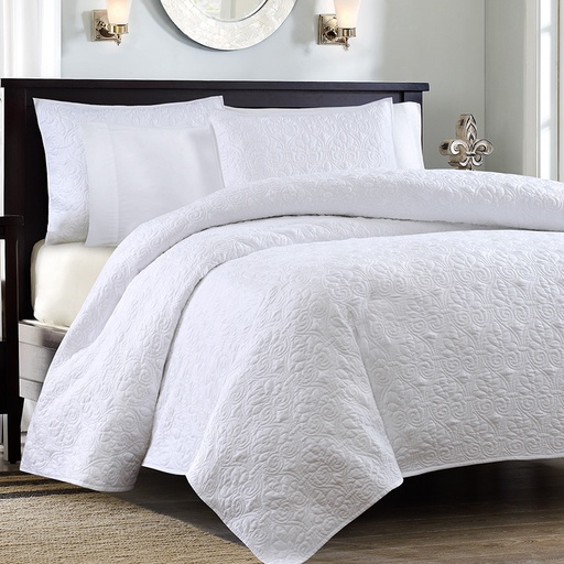[122862-TT] Quebec White 3pc Coverlet Set King