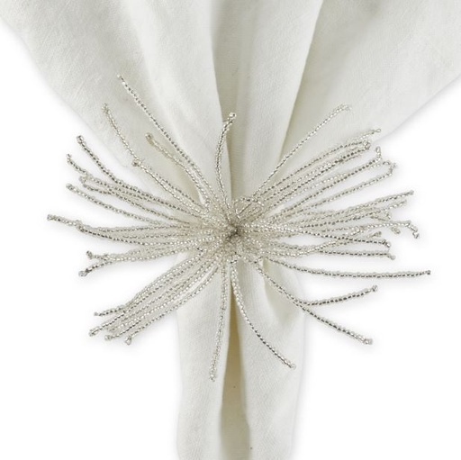 [159346-TT] Beaded Silver Tassel Napkin Ring
