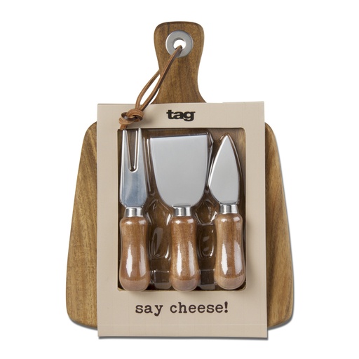 [160592-TT] Acacia Wood Cheese Board & Knives Set