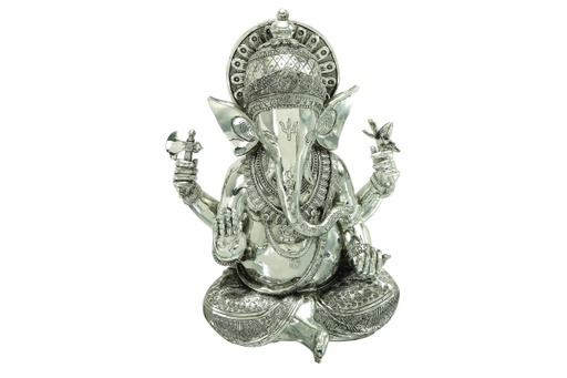 [161113-TT] Ganesh Meditating Sculpture Silver 16in