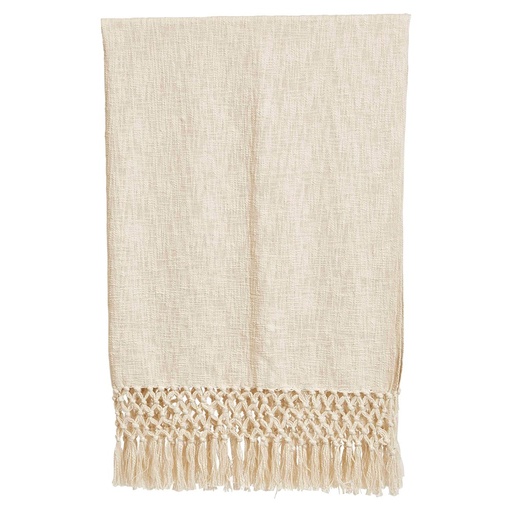 [161179-TT] Woven Cotton Throw w Crochet & Fringe Cream