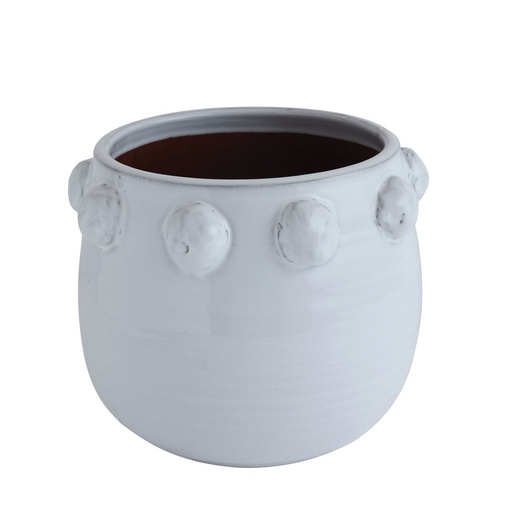 [161203-TT] White Terra-cotta Planter with Raised Dots 10in