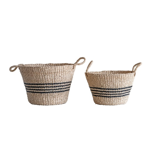 [161187-TT] Natural Palm &amp; Seagrass Striped Basket Set