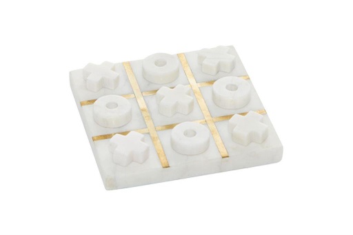 [160395-TT] Marble Tic Tac Toe White Gold 6in