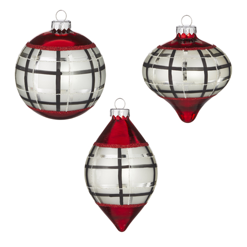 [167405-TT] Red & White Plaid Ornament 4in