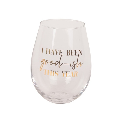 [162458-TT] I've Been Goodish This Year Oversized Wine Glass Gold

