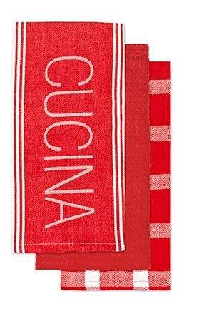 [162520-TT] Cucina Jacquard Tea Towel Set of 3 Red