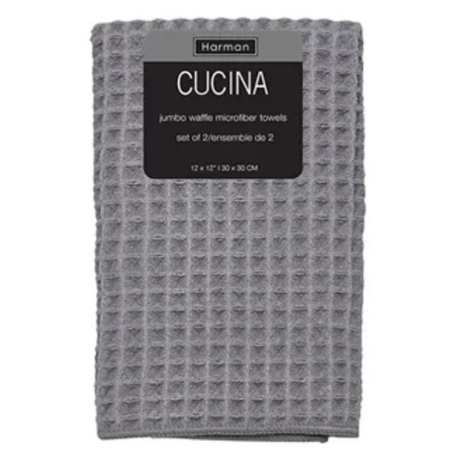 [162522-TT] Cucina Jumbo Waffle Kitchen Towel Set of 2 Grey