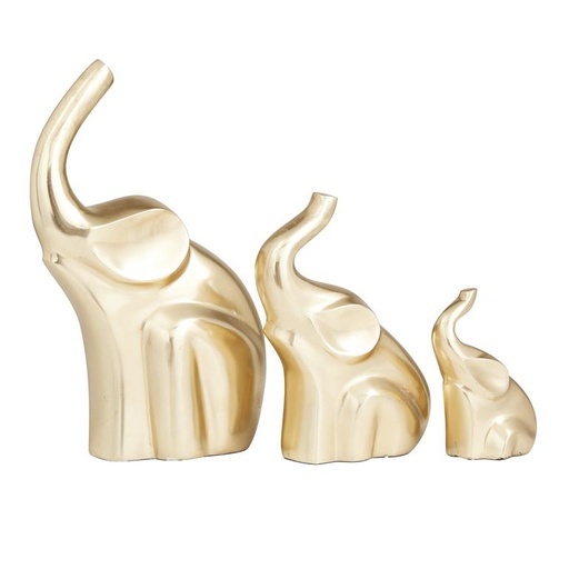 [163194-TT] Gold Elephant Sculpture Set 3-Piece
