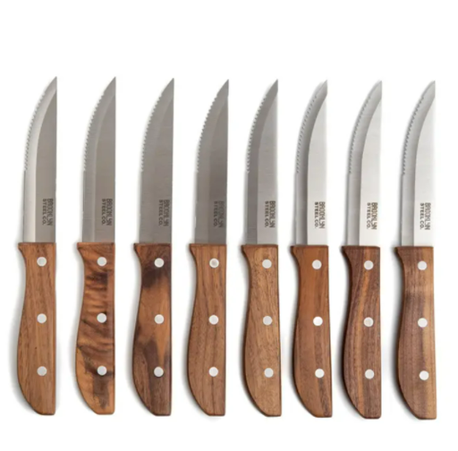 [164756-TT] 8pc Jumbo Steak Knives Set Walnut Finish