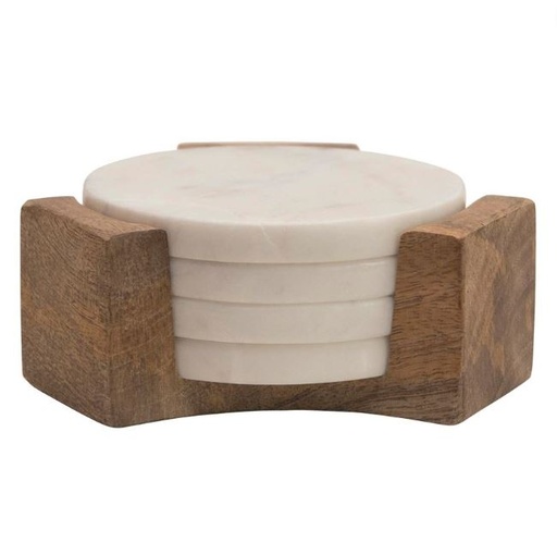 [164920-TT] Marble Coasters with Holder Set of 5