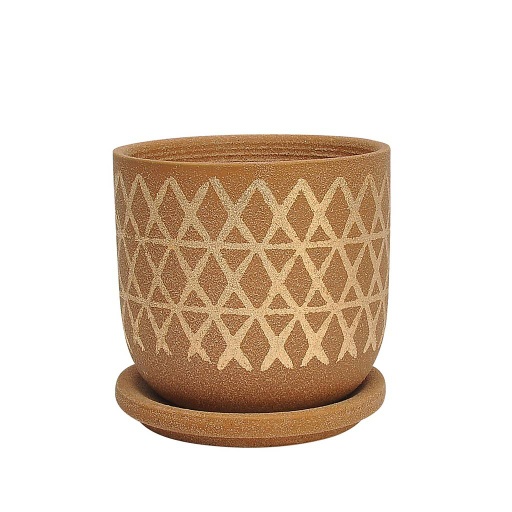 [165086-TT] Cross Planter with Saucer Tan 5in