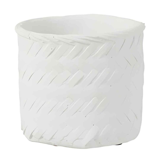 [165217-TT] White Woven Cement Planter 7in