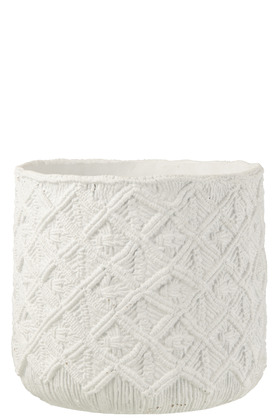 [165250-TT] White Checkered Cement Planter 11in