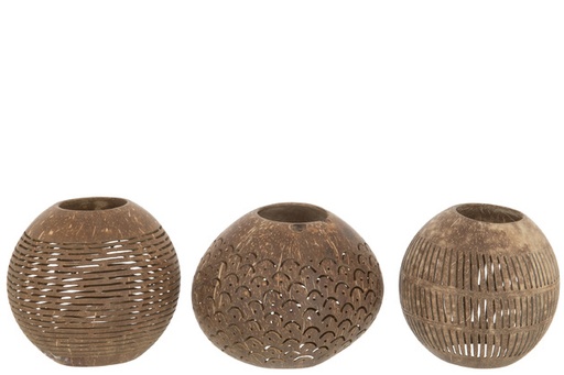[165259-TT] Coconut Line Vase Brown  4in