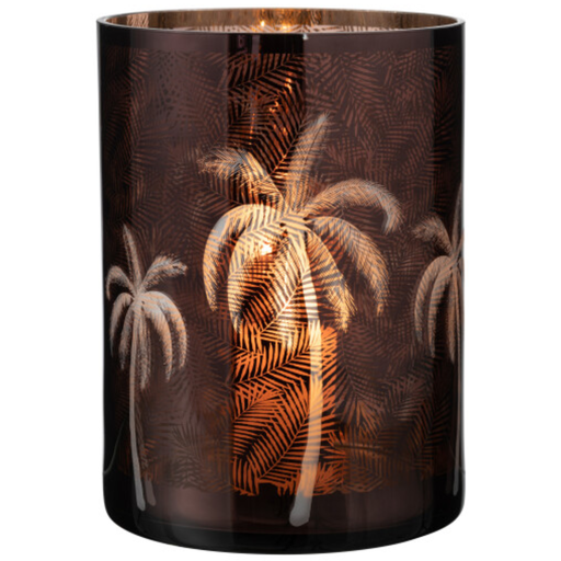 [165278-TT] Palm Tree Glass Candleholder Brown 9in