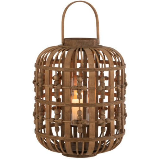 [165298-TT] Wood Bead Lantern Natural 16in