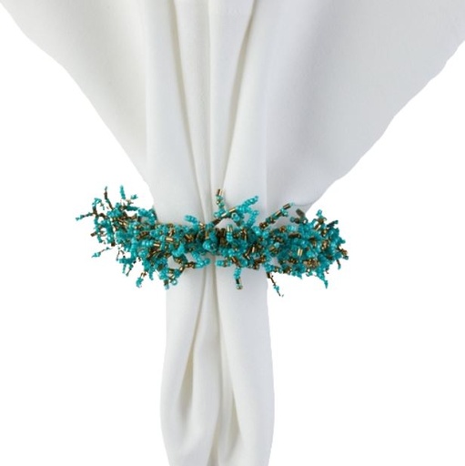 [165359-TT] Beaded Fringe Aqua Napkin Ring