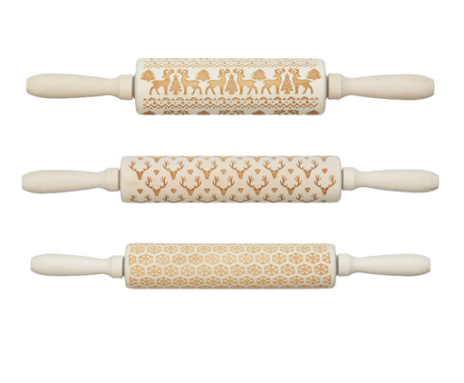 [165544-TT] Carved Wood Rolling Pin with Pattern Assorted