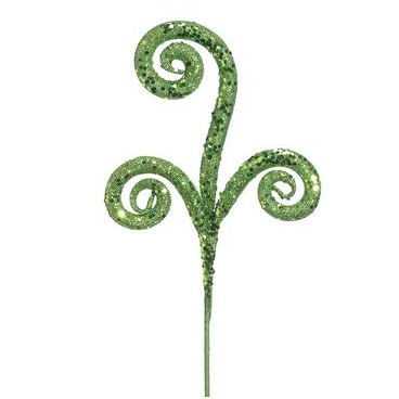 [165708-TT] Glittered Swirl Pick Green 18in