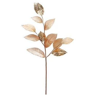 [165734-TT] Velvet Magnolia Leaf Spray Gold 38in