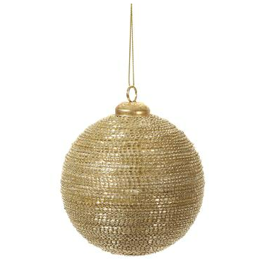 [165749-TT] Beaded Ball Ornament Gold 4in