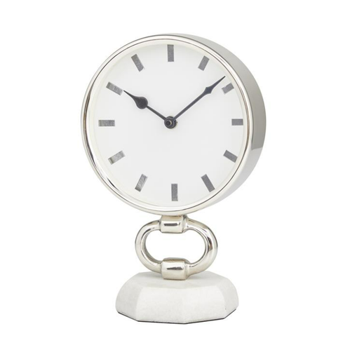 [165855-TT] Silver Clock With Marble Base 10in