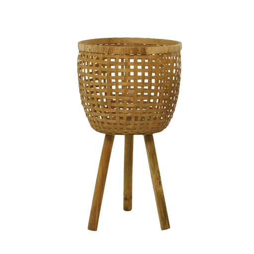 [165897-TT] Woven Basket Planter With Wood Legs 20in