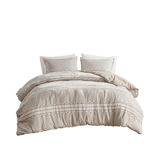 [166540-TT] Lennon Organic Cotton Jacquard King Comforter Set Taupe