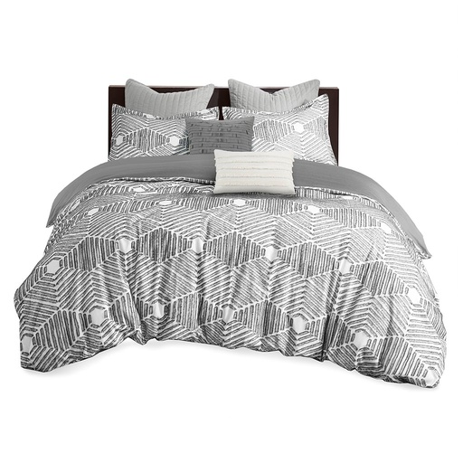 [166542-TT] Ellipse Cotton Jacquard King Comforter Set Grey