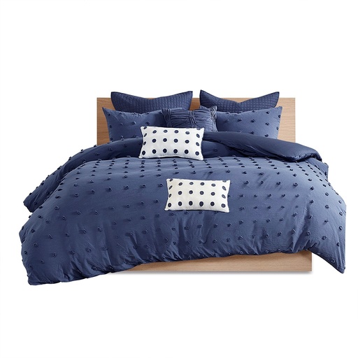 [166548-TT] Brooklyn Cotton Jacquard King Comforter Set Indigo Blue