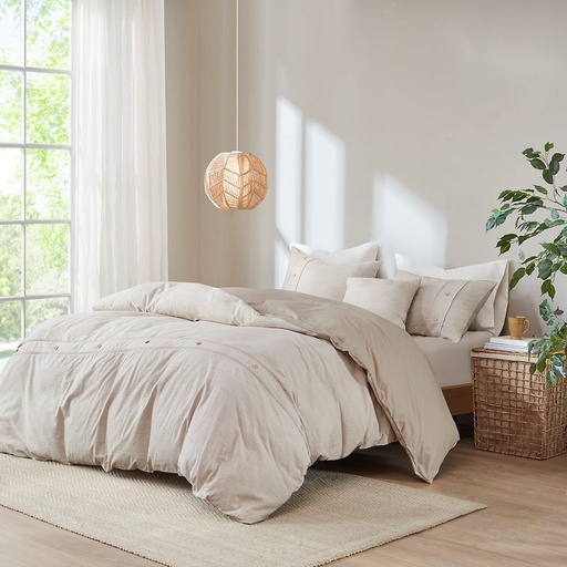 [166561-TT] Dover Organic Cotton Oversized Comforter Cover Queen Set 5 pc