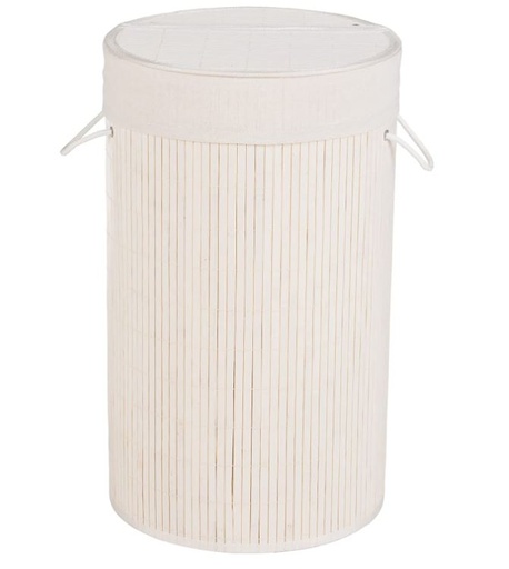 [167905-TT] White Bamboo Round Laundry Bin